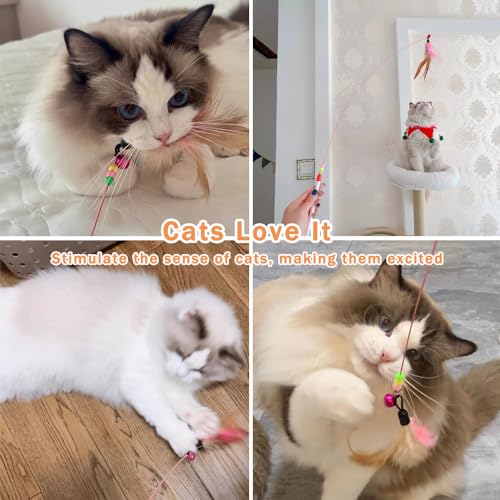 6 Pack Cat Feather Toy, Cat Toys Wand, Interactive Pet Cat Kitten Chaser Teaser Wire Wand with Bell Beads for Cat Exercise Play Fun Gifts - Wholesale