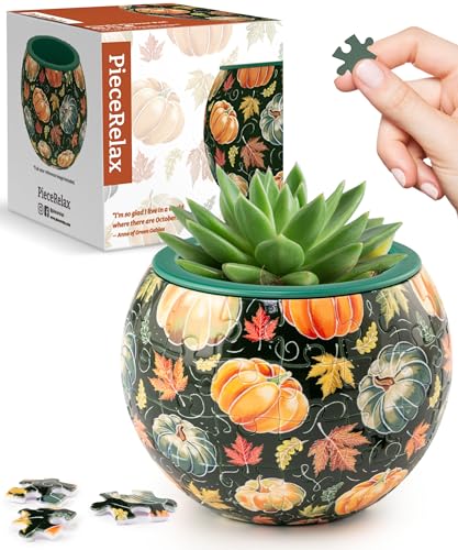 PieceRelax 3D Puzzle Planter 80 Pieces - Flower Pot - Hello Pumpkin Season, for Mom, Home Decor Flower Pots for Indoor Cactus, Succulents Pots [K1107] - color: Hello Pumpkin Season