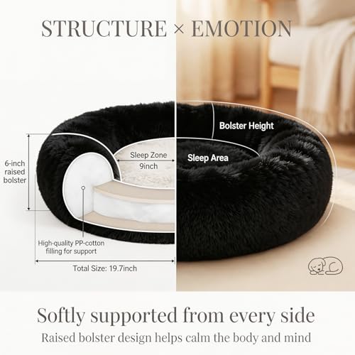 nononfish Puppy Beds for Small Dogs Washable 19" Black Calming and Anxiety Pet Beds Fluffy and Plush Durable Small Dog Bed - color: Black, size: 19 inches