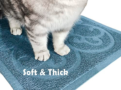 PetLike Cat Litter Box Mat, Thick Kitty Litter Trapping Mat, Durable,Waterproof &Washable with Non-Slip Backing, Soft on Kitty Paws and Easy to Clean, BPA Free - color: Sliver Blue, size: 35x24
