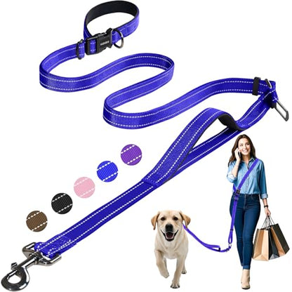 Hands Free Dog Leash by Kazazoo, Adjustable 5.8-8.5FT Waist & Crossbody Leash with Quick Off Buckle, Reflective Stitches for Walking, Jogging,Medium to Large Dogs & Puppies M Size Blue - color: Blue, size: M