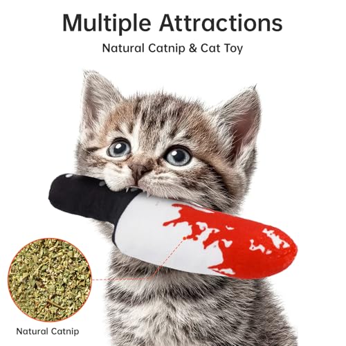 ZooZoo 8PCS Halloween Cat Catnip Toys, Assorted Shapes Plush Set with Crinkle Paper, Durable Bite-Resistant Fabric, Funny Catnip Cat Chew Toys, Interactive Play for Battling, Biting, Chasing (Knives)