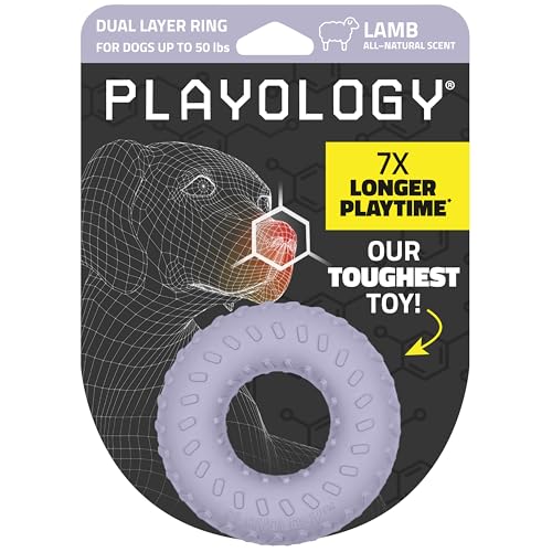 Playology Dog Toys | Dual Layer Ring Durable Dog Toy for Tough Chewers | Lamb Scented Medium Chew Toy for Dogs - size: Medium, style: Lamb