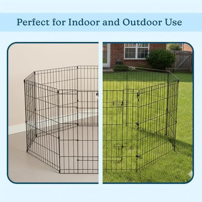 Dog Playpen - Foldable Metal Exercise Puppy Play Pen with 8 24x30in Panels - Indoor/Outdoor Pen with Door for Dogs, Cats or Small Animals by PETMAKER - size: 24" X 30"