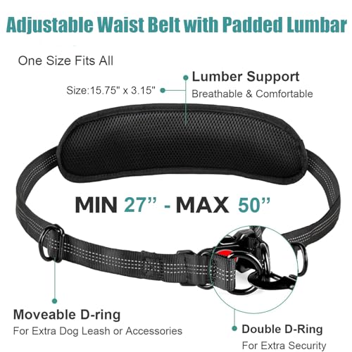 Hands Free Dog Leash Waist & Crossbody for Walking, No Pull Heavy Duty Bungee Double Dog Leash for Two Dogs with Pouch, Padded Handles & Reflective for Large Medium Dogs, Black - size: 2 Leashes