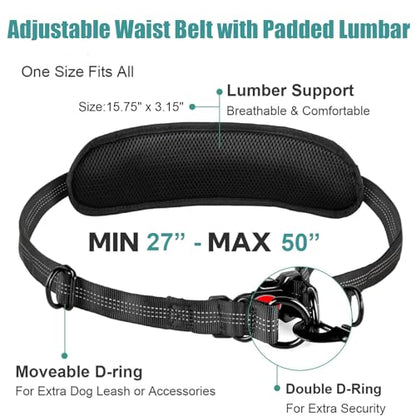 Hands Free Dog Leash Waist & Crossbody for Walking, No Pull Heavy Duty Bungee Double Dog Leash for Two Dogs with Pouch, Padded Handles & Reflective for Large Medium Dogs, Black - size: 2 Leashes