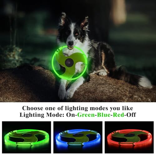 LED Dog Flying Disc, Rechargeable LED Light Dog Flying Disc Flyer Pet Toys, Glow in The Dark Pet Toy with 3 Light Models, High Visibility Lighted Pet Training Throwing Playing for Exercise - color: Green-3
