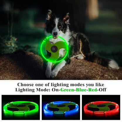 LED Dog Flying Disc, Rechargeable LED Light Dog Flying Disc Flyer Pet Toys, Glow in The Dark Pet Toy with 3 Light Models, High Visibility Lighted Pet Training Throwing Playing for Exercise - color: Green-3