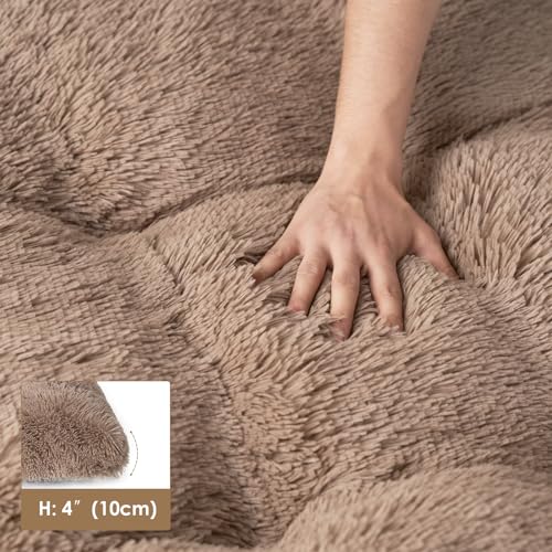 EHEYCIGA Fluffy Dog Crate Bed for Small Dogs, Plush Faux Fur Crate Pad, Calming Anti Anxiety Small Dog Bed, Washable Soft Warm Mat with Non-Slip Bottom, Camel - color: Camel, size: 23.6 x 17.5
