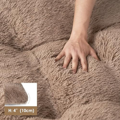 EHEYCIGA Fluffy Dog Crate Bed for Small Dogs, Plush Faux Fur Crate Pad, Calming Anti Anxiety Small Dog Bed, Washable Soft Warm Mat with Non-Slip Bottom, Camel - color: Camel, size: 23.6 x 17.5