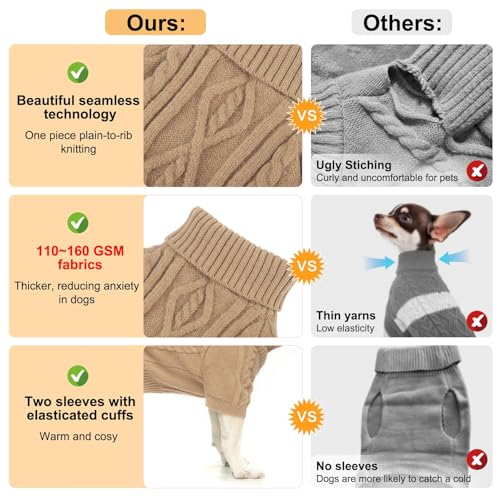 BEAUTYZOO Small Dog Sweater-Dog Sweatshirt Pullover Cable Knit Wear Classic Turtleneck Thick Cold Weather Clothes for Small Dogs, Medium Dogs, Puppies,Khaki Cable M (Back: 16", Chest: 21", Neck: 13") - color: Khaki Cable, size: M (Back: 16", Chest: 21", N