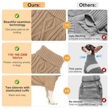 BEAUTYZOO Small Dog Sweater-Dog Sweatshirt Pullover Cable Knit Wear Classic Turtleneck Thick Cold Weather Clothes for Small Dogs, Medium Dogs, Puppies,Khaki Cable M (Back: 16", Chest: 21", Neck: 13") - color: Khaki Cable, size: M (Back: 16", Chest: 21", N