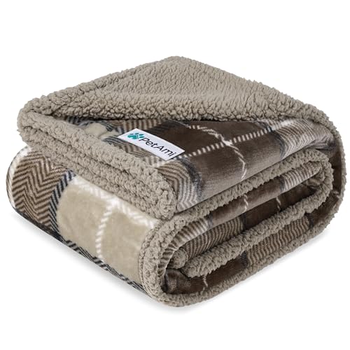 PetAmi Waterproof Dog Blanket for Couch, Pee Proof Sherpa Fleece Reversible Pet Throw, Furniture Protector for Bed Sofa Kennel, Soft Washable Cover for Small Medium Dog Puppy Cat, 29x40 Plaid Taupe - color: Plaid Taupe, size: Medium 29 X 40 Inches