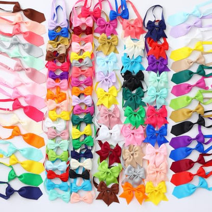 Reginary 100 Pieces Dog Bow Tie Collar Set Include 40 Dog Neckties, and 30 Puppy Bowties, 30 Collar Flowers, Adjustable Pet Ties Grooming for Small Medium Cats Pets Supply(Solid Color) - style: Solid Color