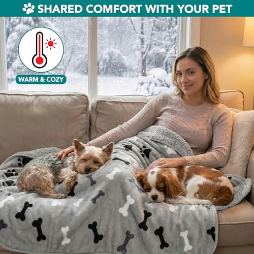 PETAMI Sherpa Fleece Waterproof CAT and Dog Blanket, Bone Gray, Large - color: Bone Gray, size: Large (40x60)