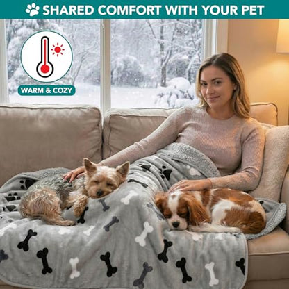 PETAMI Sherpa Fleece Waterproof CAT and Dog Blanket, Bone Gray, Large - color: Bone Gray, size: Large (40x60)