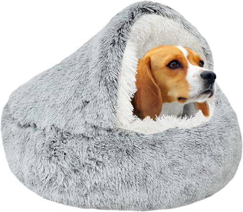 SUOXU Small Dog Bed, Nest Warm Super Soft Plush Faux Fur Washable Dog Bed with Non-Slip Bottom for Medium Small Dogs Snooze Sleeping Indoor (Gray-65cm/25in) - color: Grey65