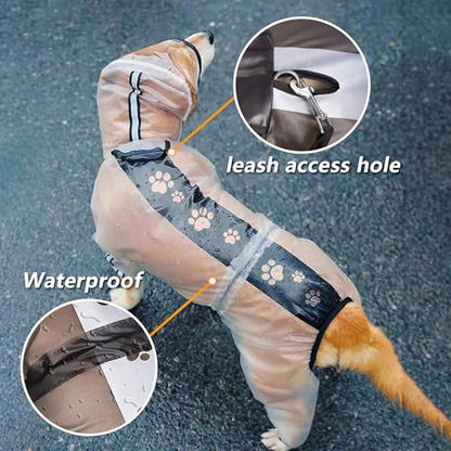 Olsa Dog Raincoat, Dog Hooded Slicker Poncho, 4 Legs Rain Jacket with Reflective Stripe, Transparent Water Proof Resistant Rain Snow Clothes for Small Medium Large - color: White, size: 2XL