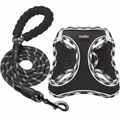 haapaw Dog Harness with Leash Set, No Pull Adjustable Reflective Step-in Puppy Harness with Thickened Padded Vest for Extra-Small/Small Medium Dogs - color: Black, size: M