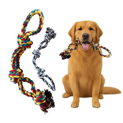 Pup Quartet Dog Rope Toy for Aggressive Chewers 2-Pack Tug of War Dog Toy with Thick Knots Heavy Duty Rop Toys for Dogs – Indestructible Rope Chew Toys for Medium & Large Dogs - color: blue/white and yellow/blue/red