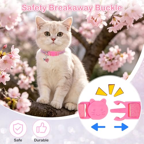 Rhinestone Cat Collar Breakaway with Bell Safety Buckle, 2 Pack Bling Diamond Kitten Collar for Gril Cats, Soft Velvet Female Cat Collars Adjustable 8-12 Inch, Pink - color: Rose Pink(2 Pack), size: 8"-12" Cats / Mini Dogs