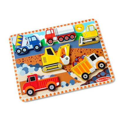 Melissa & Doug Construction Vehicles Wooden Chunky Puzzle (6 pcs) - FSC Certified - style: English Only