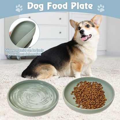 Silicone Cat Bowl Non-Slip Cat Food Plate Flat Dog Bowls with Suction Cup Shallow Puppy Food and Water Dish for Small and Medium Pets (Gray Green) - color: 1 Pcs - (Gray Green)