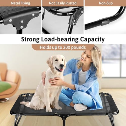Foldable Elevated Dog Bed for Medium Sized Dogs, 36"x23"x7" Raised Pet Bed with No Setup, Outdoor Dog Bed with Breathable Mesh, Non-Slip Feet Durable Dog Cots Bed, Black