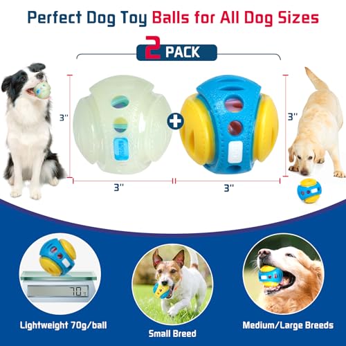 2 Pack Giggle Ball for Dogs, Interactive Dog Toys for Treat Dispensing, Glow Ball Durable Puppy Toys to Keep Them Busy, Multifunctional Dog Toys for Teething/Slow Feeder/IQ Training/Playing