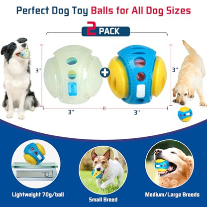 2 Pack Giggle Ball for Dogs, Interactive Dog Toys for Treat Dispensing, Glow Ball Durable Puppy Toys to Keep Them Busy, Multifunctional Dog Toys for Teething/Slow Feeder/IQ Training/Playing