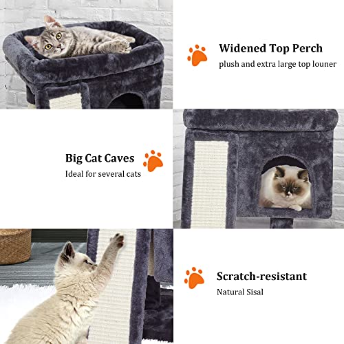SYANDLVY Small Cat Tree for Indoor Cats Large Adult, Activity Tower with Scratching Post, Modern House with Padded Perch, Kittens Condo with Board, Cat Cave (Smoky Grey) - color: Smoky Grey