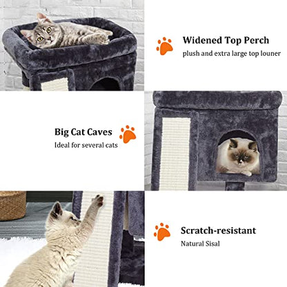 SYANDLVY Small Cat Tree for Indoor Cats Large Adult, Activity Tower with Scratching Post, Modern House with Padded Perch, Kittens Condo with Board, Cat Cave (Smoky Grey) - color: Smoky Grey