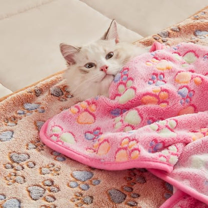 Luciphia 1 Pack 3 Blankets Super Soft Fluffy Premium Fleece Pet Blanket Flannel Throw for Dog Puppy Cat Paw Brown/Pink/White Medium(30x20 inch) - color: Paw, size: 30x20 inch (Pack of 3)
