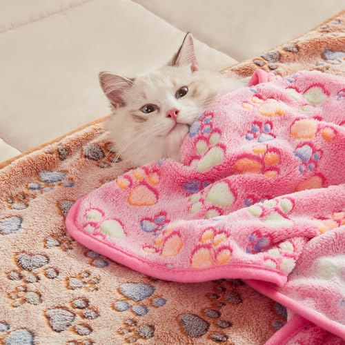 Luciphia 1 Pack 3 Blankets Super Soft Fluffy Premium Fleece Pet Blanket Flannel Throw for Dog Puppy Cat Paw Brown/Pink/White Large(41x31 inch) - color: Paw, size: 41x31 inch (Pack of 3)