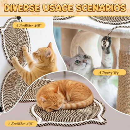 Shinylin 25.6 Inch Large Scratching Mat for Indoor Cats Natural Cotton Rope Flat Scratcher with Ear Hooks and Ball Toy Cat Scratch Rug Pad for Wall, Couch, Carpets, Sofas (Dark Brown) - color: dark brown