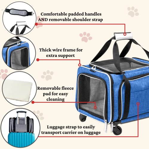 Ruff Life 101 Airline Approved Expandable Premium Pet Carrier on Wheels- Two Sided Expandable Rolling Carrier- Designed for Dogs & Cats- Extra Spacious Soft Lined Carrier! (Blue) - color: BLUE