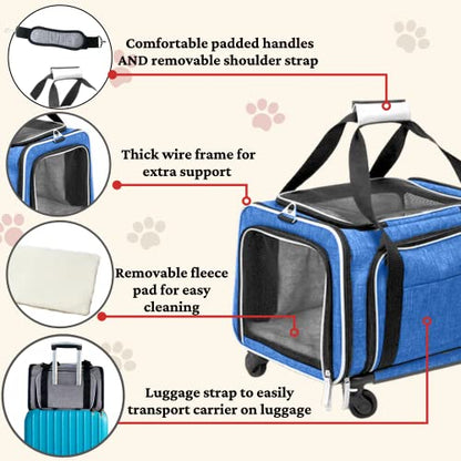 Ruff Life 101 Airline Approved Expandable Premium Pet Carrier on Wheels- Two Sided Expandable Rolling Carrier- Designed for Dogs & Cats- Extra Spacious Soft Lined Carrier! (Blue) - color: BLUE