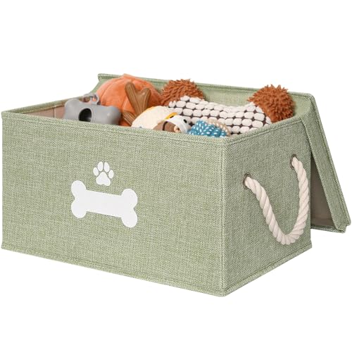 Dog Toy Basket with Lid, Dog Basket for Toys, Dogs Toy Box with Cotton Rope Handles, Collapsible Storage Bins for Pet Toys, Dogs Storage Organizer, Green - color: Green, size: Medium
