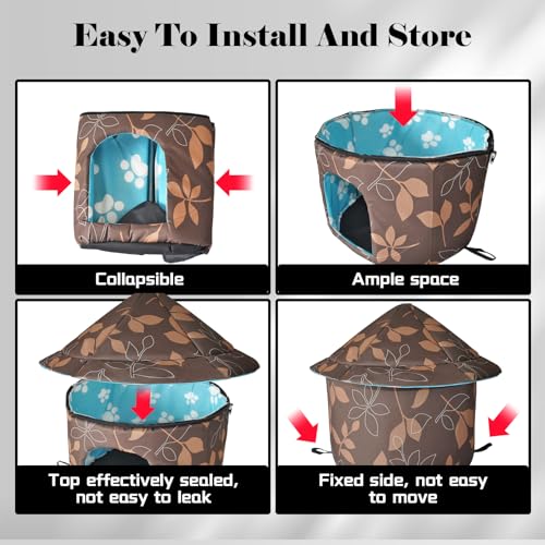 Stray Cats Shelter - Weatherproof Foldable Cat House, Insulated, Waterproof, Thicken Cats Tent Beds, Indoor/Outdoor Cat Dog Houses for Kitten Puppy (Brown)