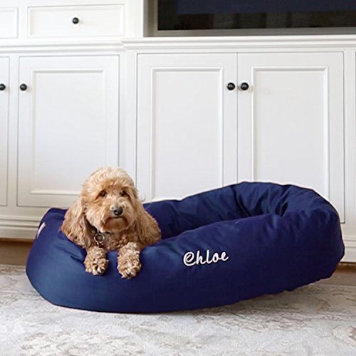 Majestic Pet Personalized 52 Inch Bagel Calming Dog Bed - Washable, Cozy Soft Round With Spine Support - Fluffy Donut Shape 52x35x11 Inches - X-Large, Blue - color: Blue, size: X-Large