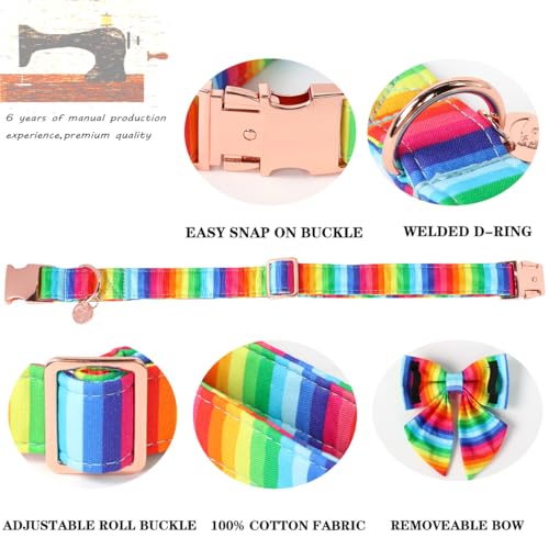 DOGWONG Summer Dog Collar with Bow tie - color: C: lgbt rainbow, size: XS