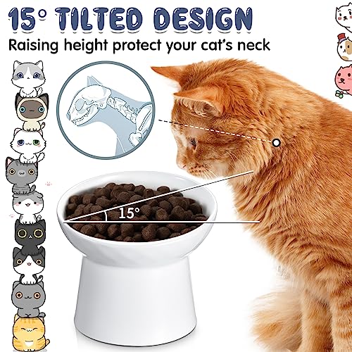 Tanlade 4 Pcs Ceramic Raised Cat Bowls, Elevated Tilted Cat Bowl for Food Water, Stress Free, Backflow Prevention, Dishwasher Microwave Safe, Feeder Dish for Indoor Kitten, Small Dogs(White) - color: White