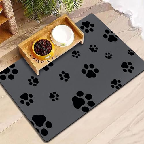 18"×30" Dog Food Mat-Absorbent Dog Mat for Food and Water, No Stains Quick Dry Cat Food Bowl Mat with Footprints for Messy Drinkers,Dark Grey - color: Dark Gray-JY, size: 18"×30"