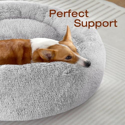 JOLLYVOGUE Dog Beds Large Sized Dog, 36 inches Calming Soft Anti-Anxiety Donut Dogs Bed, Washable Round Fluffy Cushion for Large Pets, Fits up to 80 lbs Pets - color: 01 - Light Grey, size: 36"