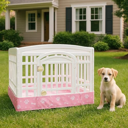 Dog Playpen Bottom Pad Mat for 36" 4-Panel Playpens - Scratch & Chew-Resistant Puppy Pen Floor Mat with Hook & Loop Fasteners, Waterproof & Leakproof, Non-Slip (Pink) (Playpen Not Included) - color: Pink