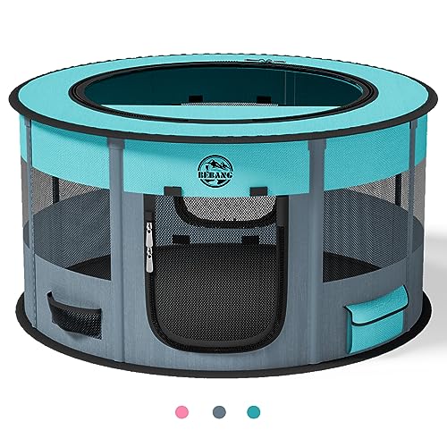Playpen for Dogs, 44"*44"*24" Large Foldable Pet Play Pens Indoor Outdoor Exercise Pen with Carrying Case Food Bowl for Cat Puppy Rabbit Grey - color: Grey, style: L