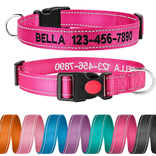 Personalized Dog Collar - Reflective Custom Embroidered with Pet Name and Phone Number for Boy and Girl Dogs, 4 Adjustable Sizes, XSmall,Small, Medium and Large - color: Buckle Lock