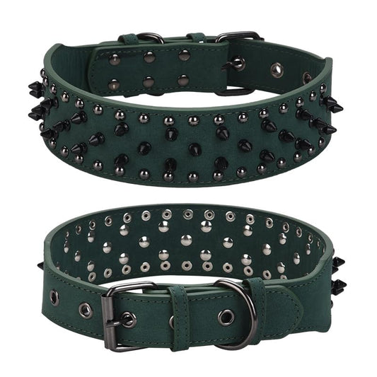 Spiked Dog Collar, PU Leather, Durable, Studded, Decorative, Large, for Rottweiler, Bulldog, American Bully (Green2, S (17.3-20.5inch)) - color: Green2, size: S (17.3-20.5inch)