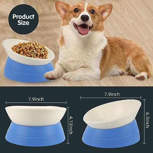Bulldog Bowl Anti-Slip Dog Cat Dish Detachable Rubber Dog Bowl Pet Sterile Tilted Pet Feeder Slope Base (Blue, 3.5 Cup (Medium/Large Dog)) - color: Blue, size: 3.5 Cup ( Medium/Large Dog )