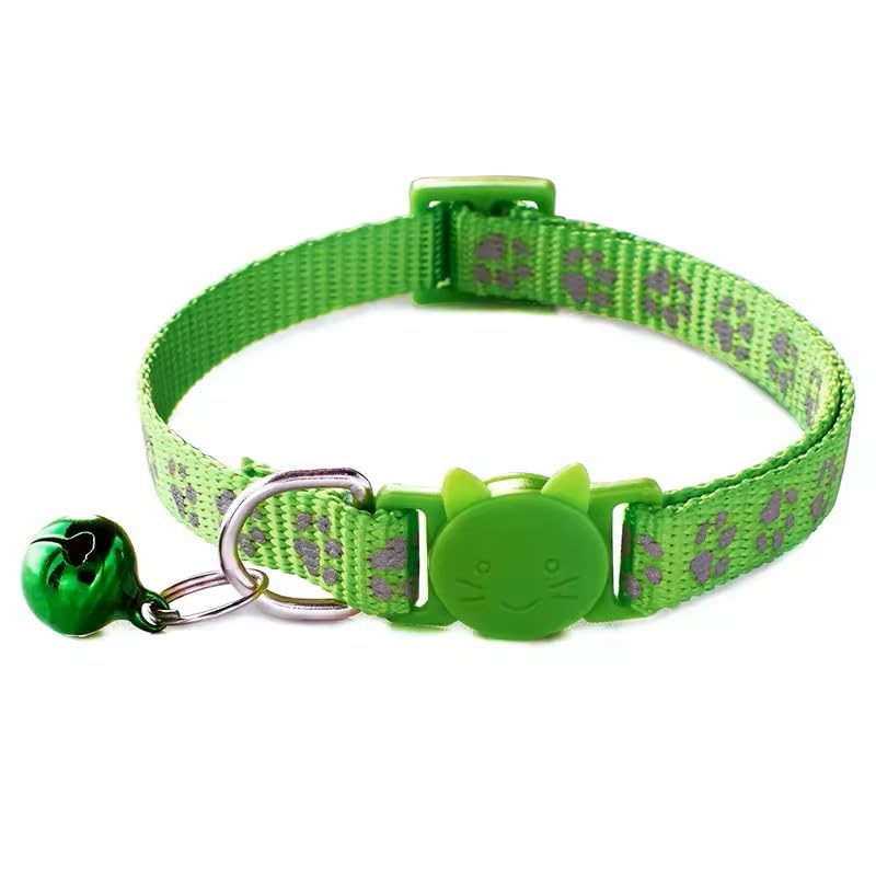 Cat Collar Breakaway Safety with Bell, Cute Reflective Paw Print Pattern (Lime Green) - color: Lime Green